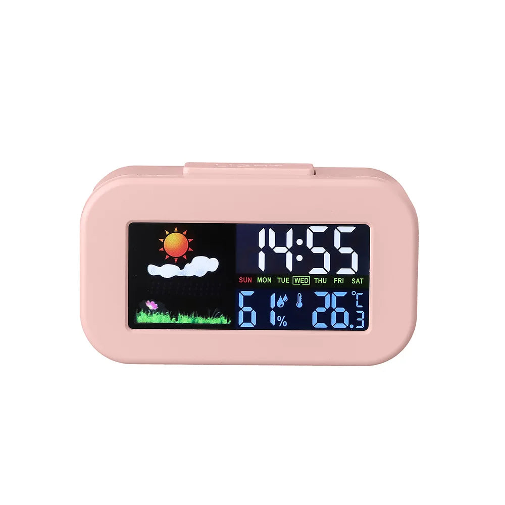 Mini Digital Alarm Clock with Backlight Temperature Humidity Week Display - Electronic LED Clock for Living Room