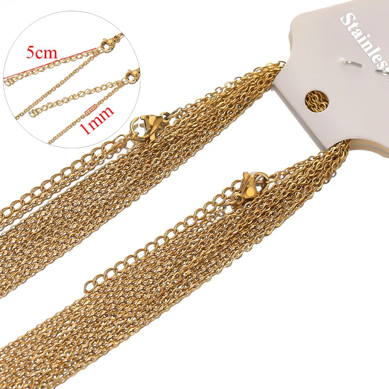 10pcs Stainless Steel Link Chains for Jewelry Making - Adjustable Bulk Necklaces