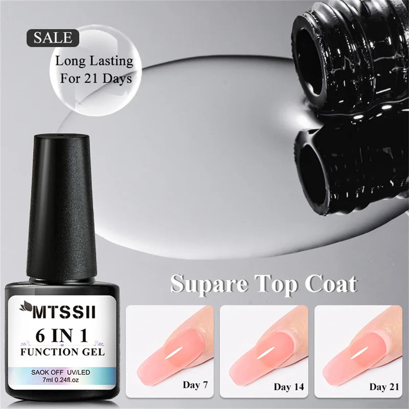 6-in-1 Nail Gel Kit for Acrylic & Extensions, Base & Top Coat, UV Cure