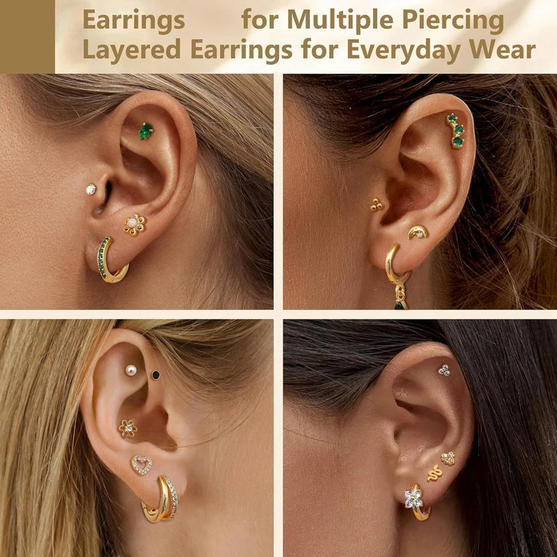 16G Flat Back Earrings for Women Stainless Steel Cartilage Stud Jewelry