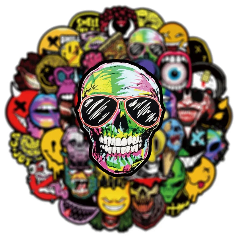 Halloween Horror Face Graffiti Stickers for Scooters, Helmets & Cars - Waterproof 50 Pack