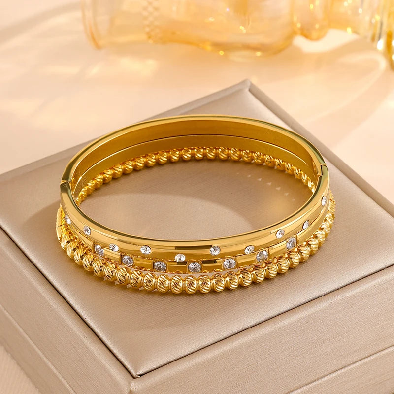 Stainless Steel Zircon Inlaid Bracelet Bangles for Women Multiple Colors Gift