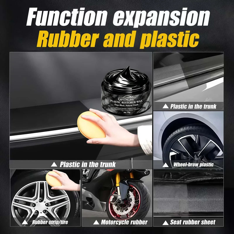 Car Trim Restorer Wax 70g for Plastic Blackening & Scratch Removal - Dashboard Bumper Tire