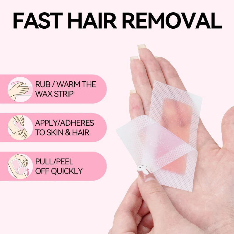 Rose Scent Hair Removal Wax Strips Kit - Facial & Body Depilatory, 20 Sheets