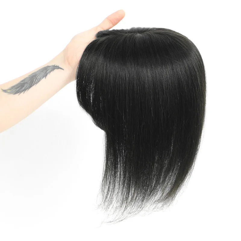 Remy Human Hair Toppers with Bangs for Women - Clip-In Hair Pieces, Black & Brown