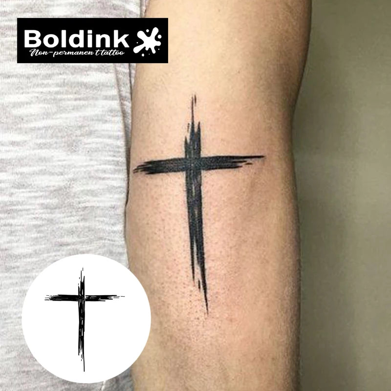 Halloween Temporary Cross Tattoo Waterproof Semi-Permanent Sticker - Lasts Up to 15 Days