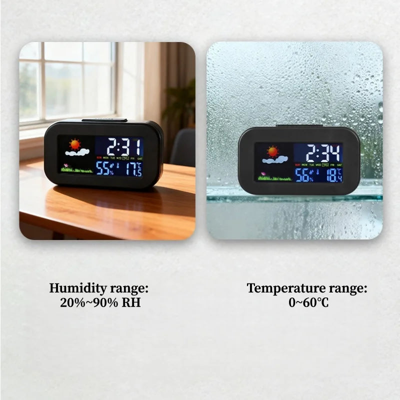 Mini Digital Alarm Clock with Backlight Temperature Humidity Week Display - Electronic LED Clock for Living Room