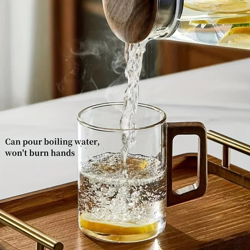 400ml Heat-Resistant Glass Cup with Walnut Handle for Tea and Coffee - Multiple Colors