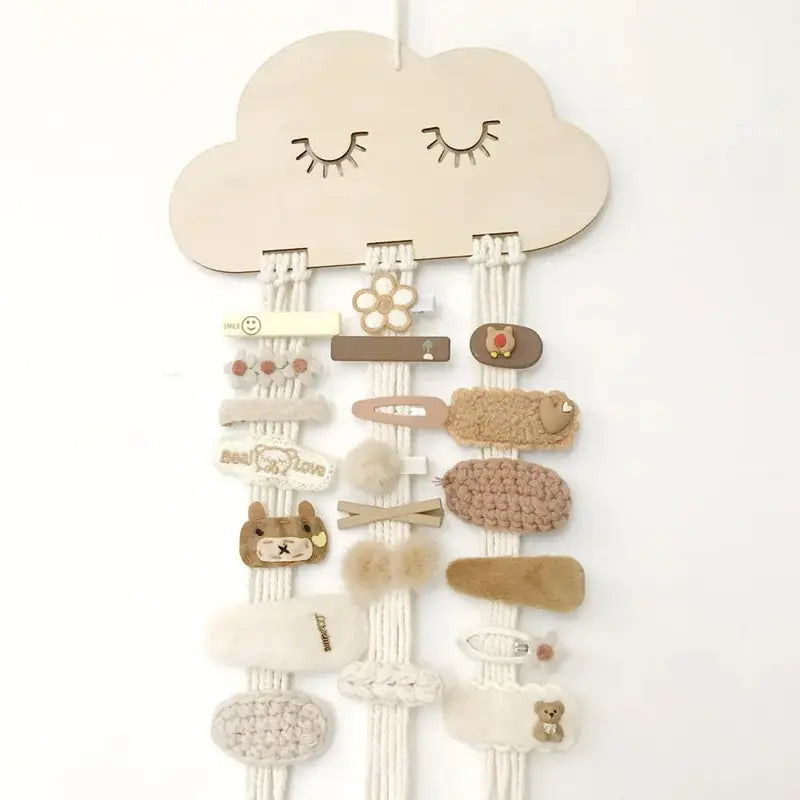 Solid Wood Cloud Jewelry Hairpin Storage Box - Bow Organizer