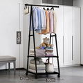 Multifunctional Movable Coat Rack Stand with Shelves Space-Saving Clothes Organizer