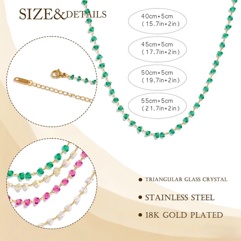 Elegant Sparkling Crystal Necklace with Multi-Length Chain - Gold Plated Stainless Steel Jewelry for Women