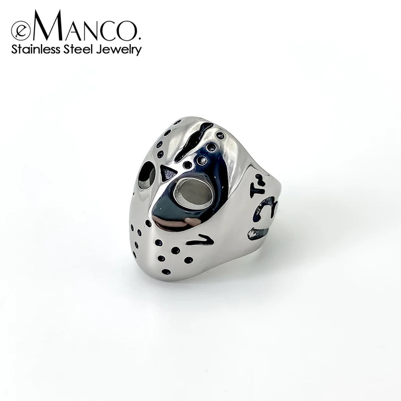 Men's Titanium Steel Punk Ring with Green or White Main Stone - Retro Metal Jewelry