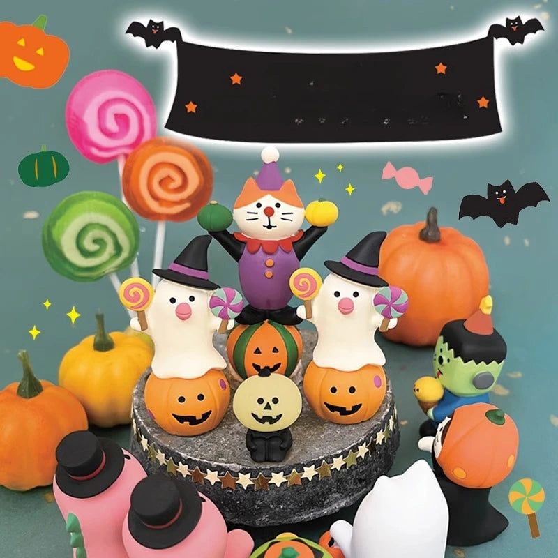 Miniature Halloween Pumpkin Cat Scene Props Resin Decoration for Creative Play