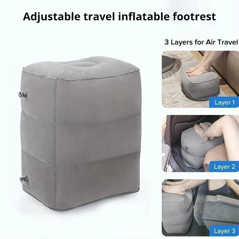 Inflatable Travel Foot Rest Pillow with Adjustable Height for Legs and Feet