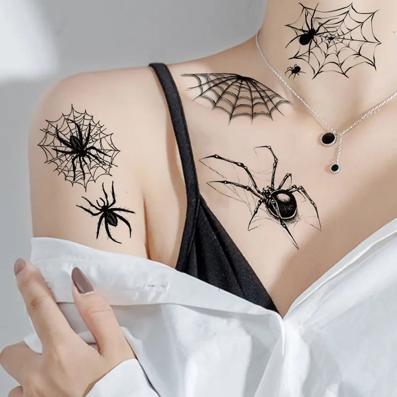 10pcs Spider Web Temporary Tattoos for Halloween Face & Body Decoration