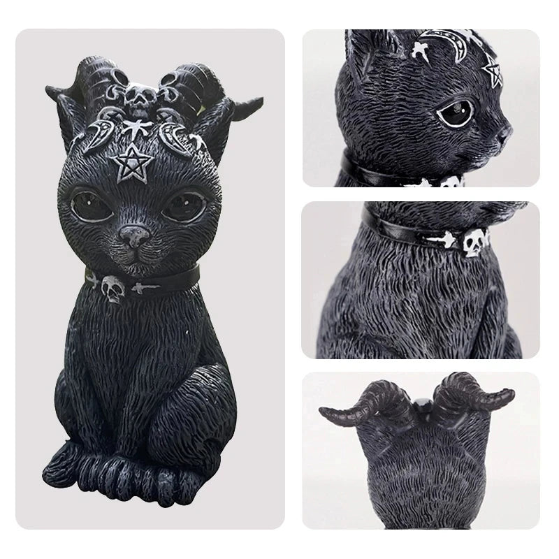 Halloween Garden Witch Cat Sculpture - Gothic Miniature Wizard Ornament