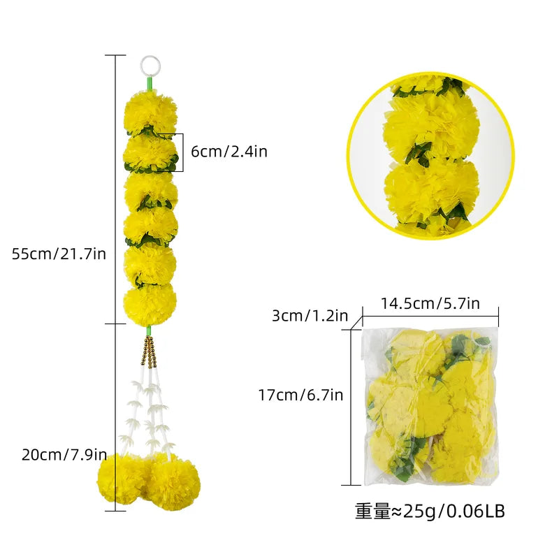 Marigold Flower Halloween Garland Artificial Floral Decoration for Festivals