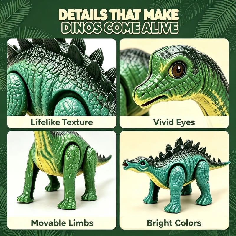 Wind-Up Mechanical Dinosaur Toy Set - Realistic 4-Pack Educational Playset for Kids