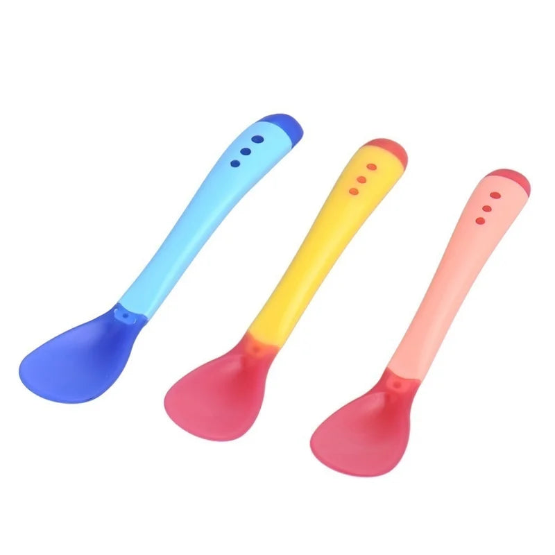 3-Pack Silicone Baby Feeding Spoons with Temperature Sensing - Safe Toddler Utensils