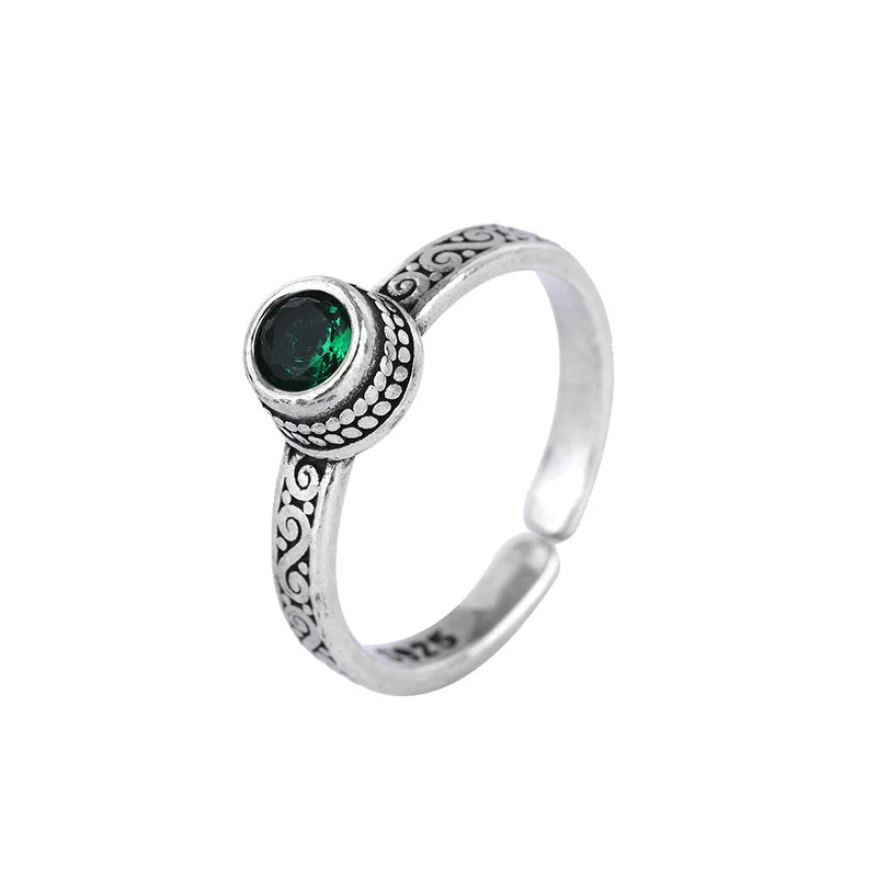 Sterling Silver Green Zircon Ring for Women Wedding Engagement Vintage Jewelry