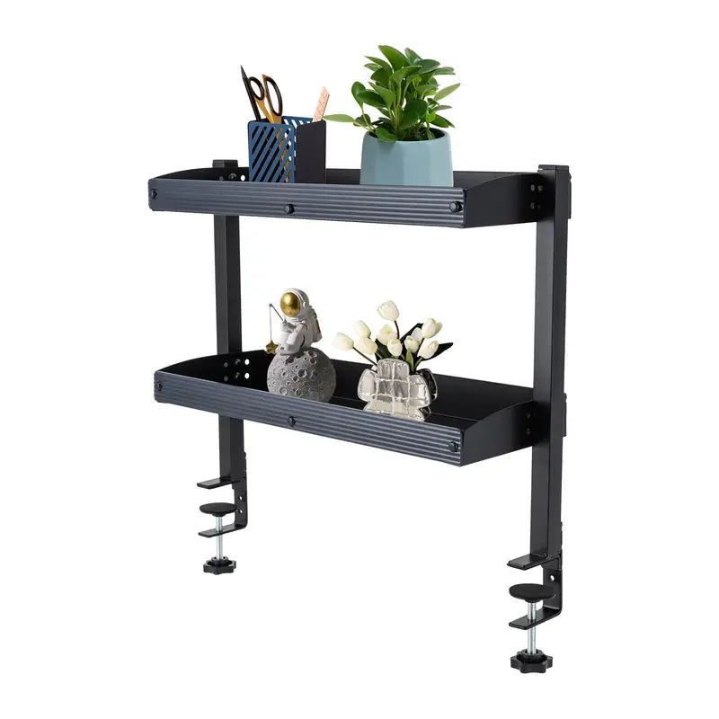 Clamp-On 2-Tier Desk Shelf Organizer with Adjustable Storage Tray
