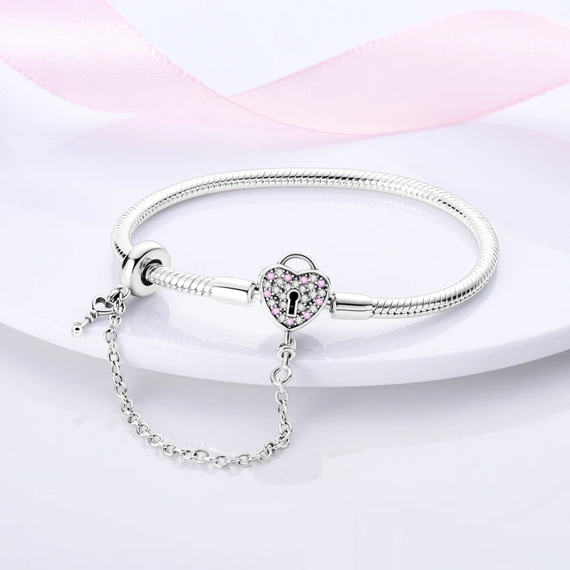925 Silver Clover Heart Snake Chain Bracelet for Women Wedding Jewelry