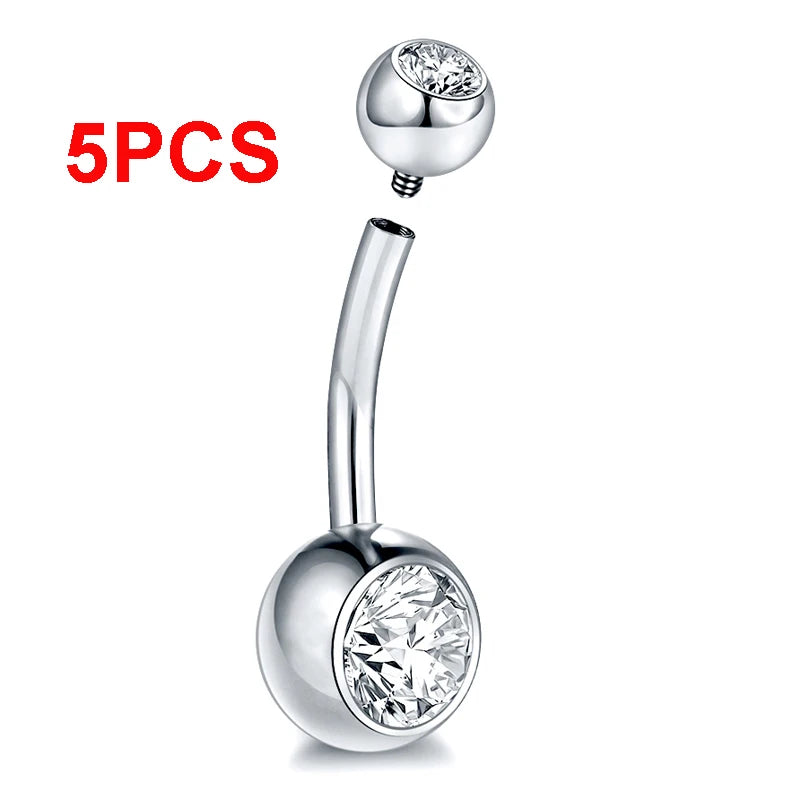 Titanium Belly Button Rings 14G Navel Piercing with CZ Gems 6-12mm - Gold & Silver