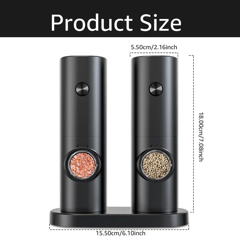Electric Pepper and Salt Grinder Set with Adjustable Coarseness and LED Light – Battery Powered Kitchen Tool