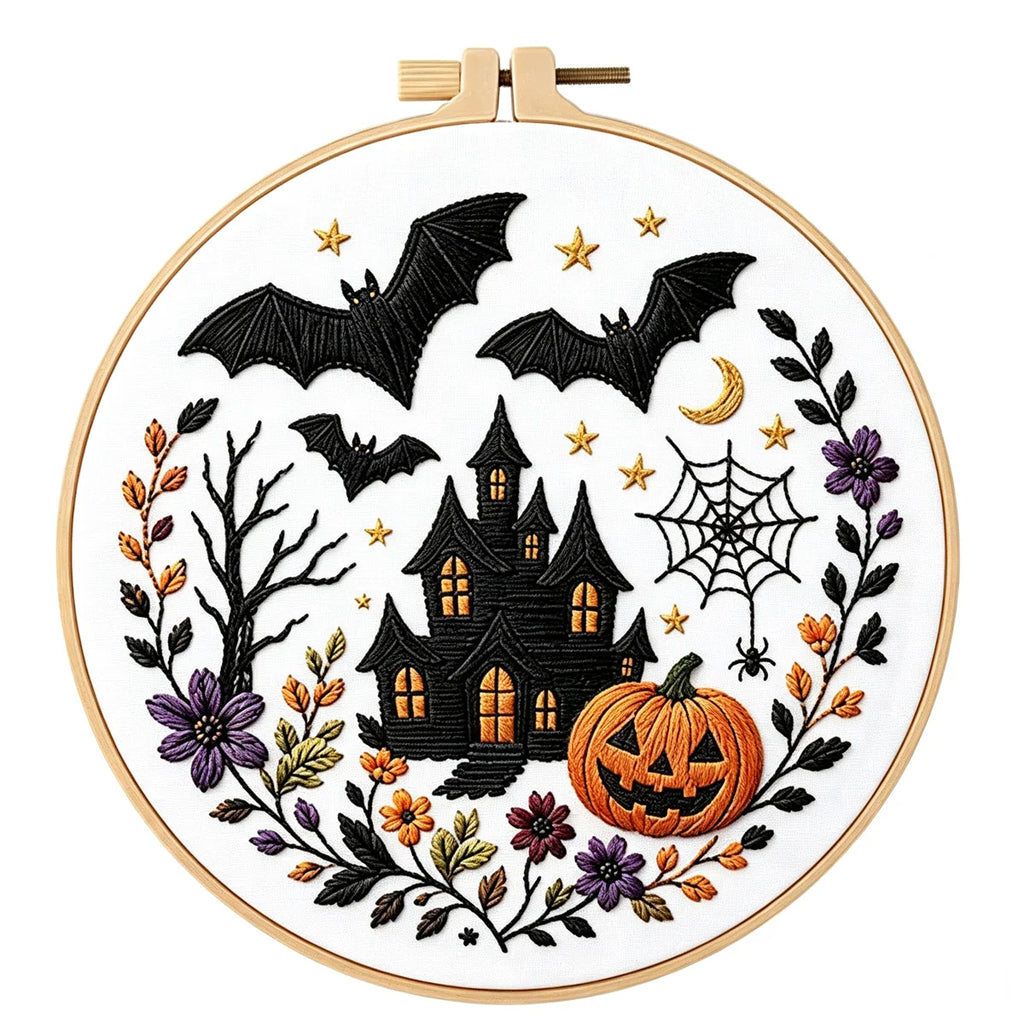DIY Pumpkin Skeleton Embroidery Kit with Thread & Pattern - All Colors & Sizes