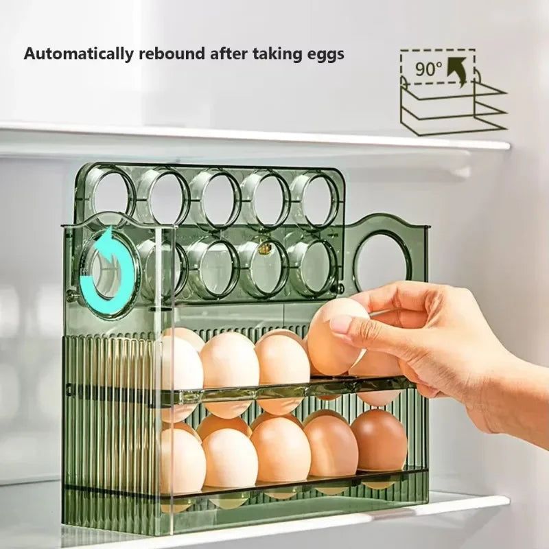 Large Capacity 3-Layer Egg Storage Box with Flip Tray - Refrigerator Organizer, Food-Grade ABS Container