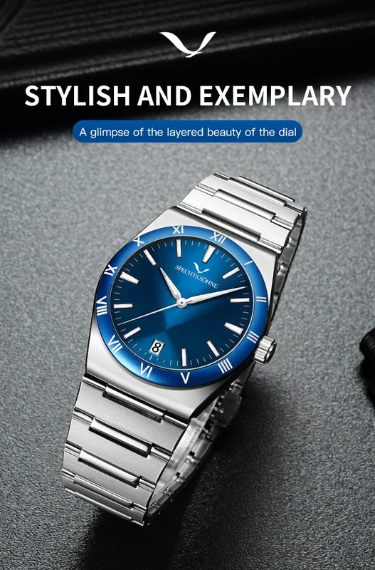 Men's Quartz Wristwatch 38MM Waterproof Stainless Steel Watch for Men