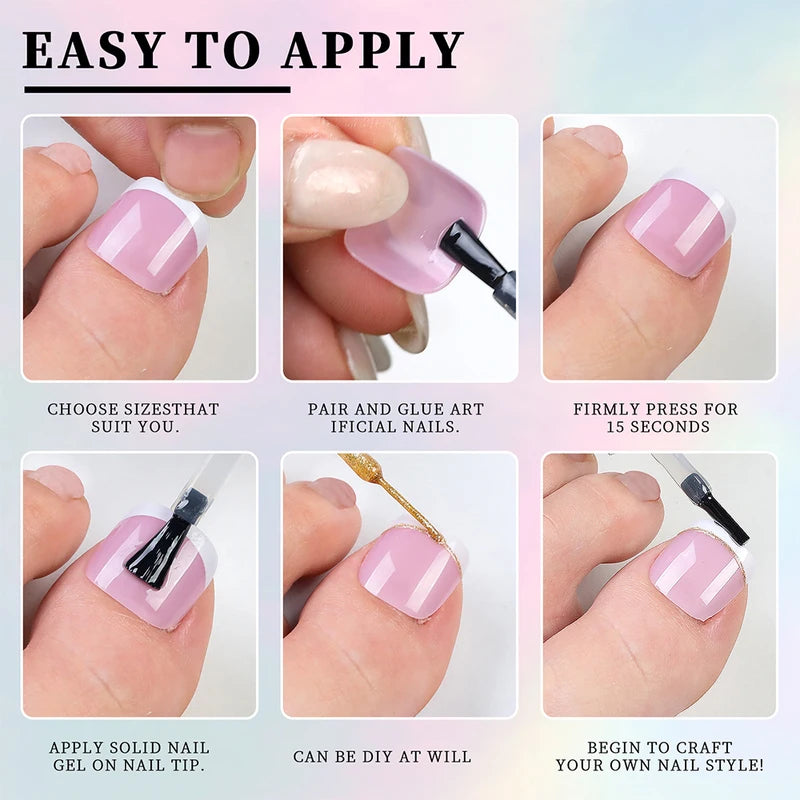 120pcs Short Square False Toe Nail Tips Pink French Gel Press On Full Cover