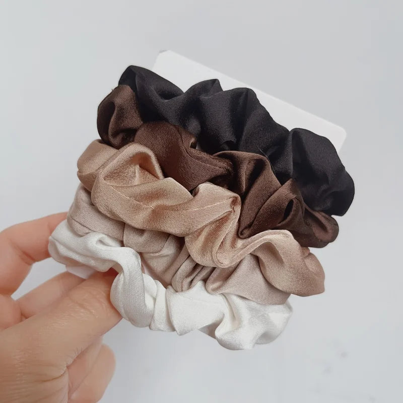 3/4/5 Pcs Elastic Satin Pleated Hair Ties Ponytail Holders Women’s Hair Accessories