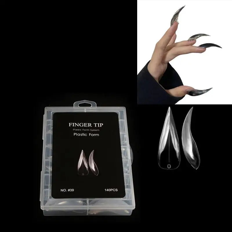 140pcs Nail Tips Set - Short Curved Stiletto Full Cover Acrylic Nails for Extension