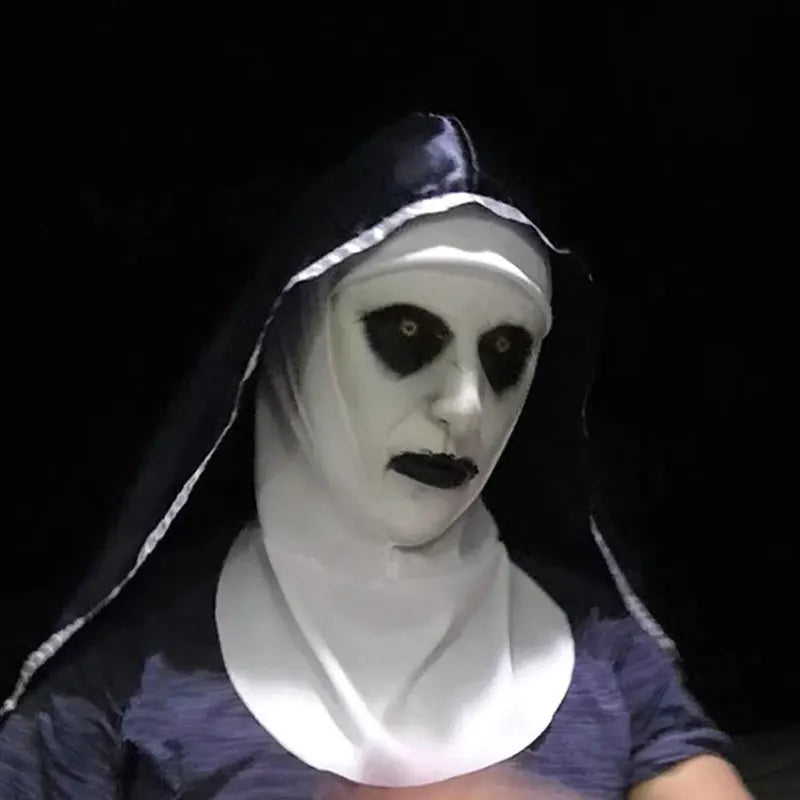 Scary Nun Latex Mask with Headscarf for Halloween Costume Cosplay