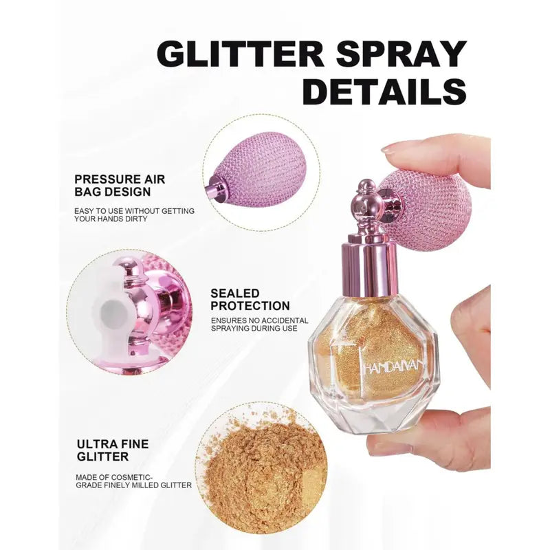 Multicolor Shimmer Powder Spray for Body Face Hair Makeup Glitter Highlighter