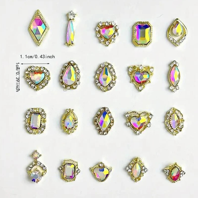 50Pcs 3D Mixed Luxury AB Alloy Nail Art Charms for Manicure & Crafts