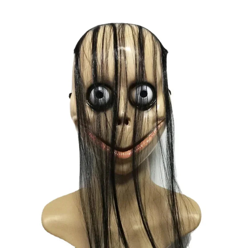 Halloween Ghost Mask for Cosplay & Party - Long Hair V-Shaped Mouth Roleplay Mask