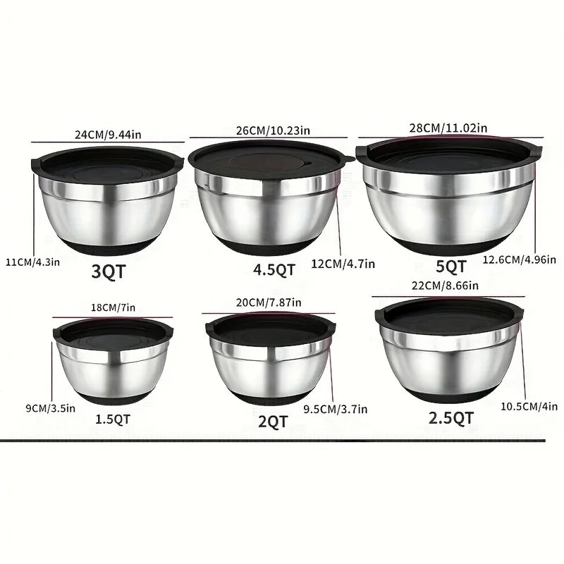 17pcs Stainless Steel Mixing Bowl Set with Lids Non-Slip Kitchen Utensils