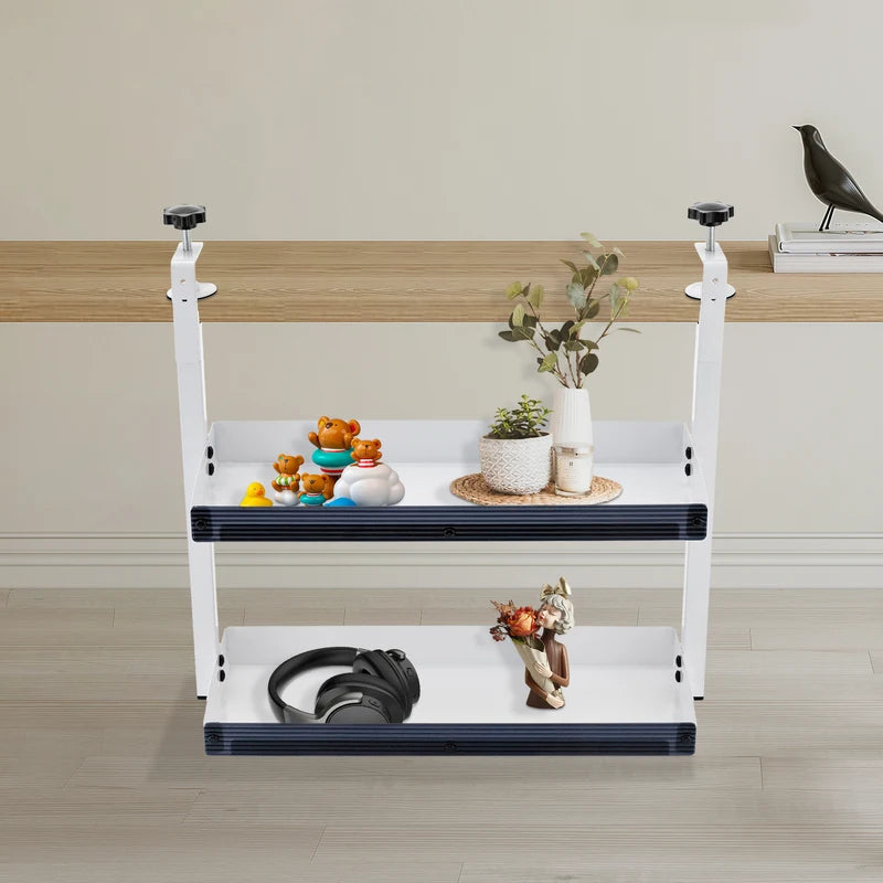 Clamp-On 2-Tier Desk Shelf Organizer - White, Adjustable for Tables and Desks
