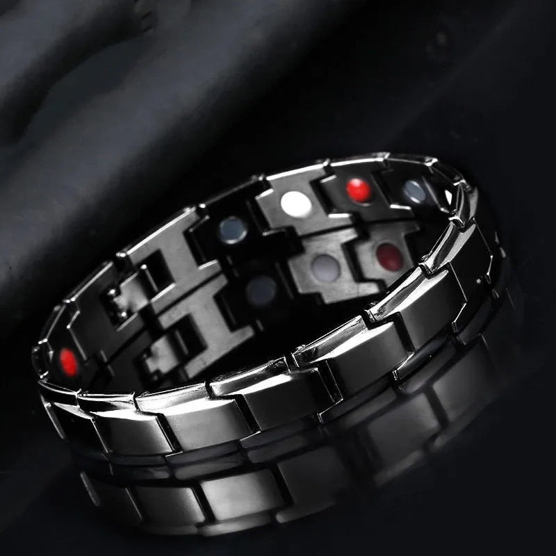 Men's Magnetic Stainless Steel Bracelet - Casual Black Jewelry for Arthritis Support