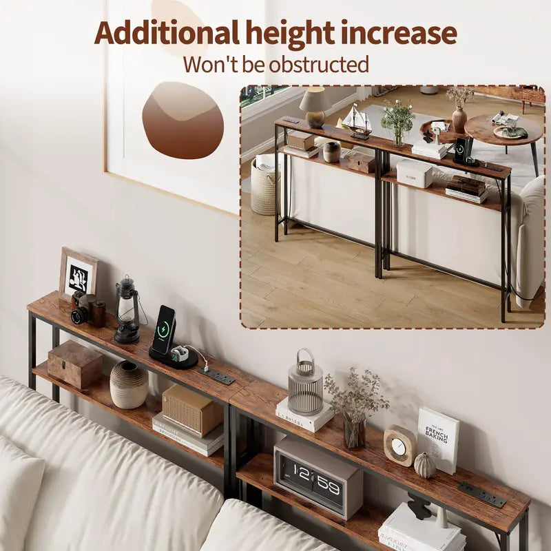 Slim Console Table with Power Outlets and USB-C Charging Station for Living Room