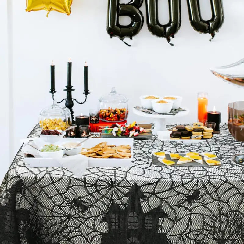 Halloween Lace Table Runner with Spider Web Design for Home Decor