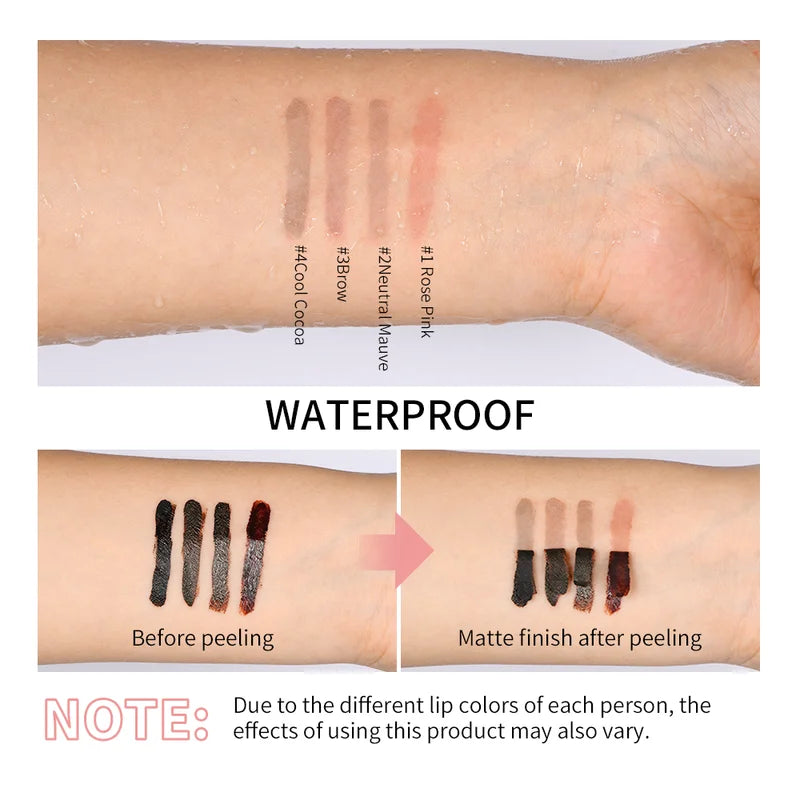 Long-Lasting Waterproof Lip Liner & Lip Stain Set - Matte Peel Off, 4 Colors