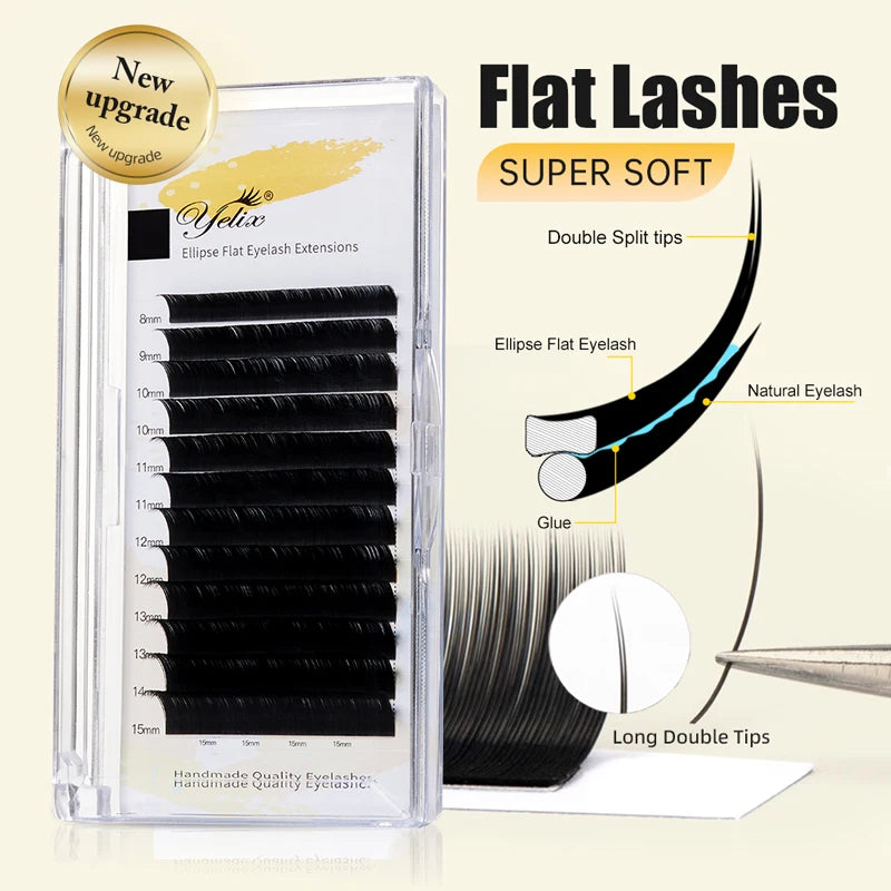 False Eyelash Extensions Flat Tips - Matte Black, Soft, Natural Look