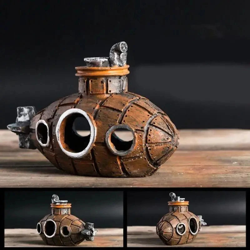 Aquarium Submarine Decoration - Fish Tank Resin Shelter & Landscape Ornament