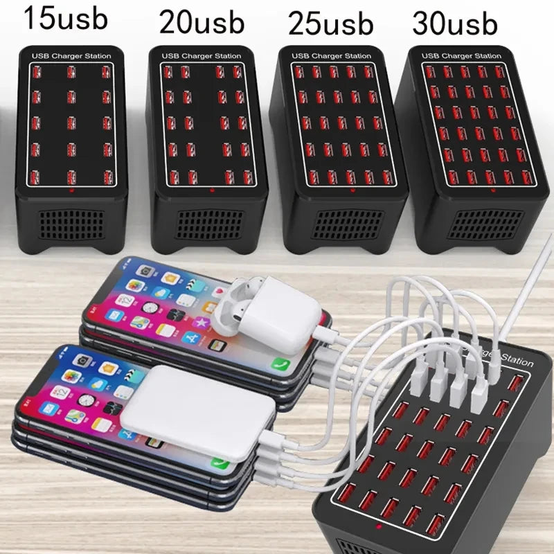 Multi-Port USB Charger Station 10-30 Ports 150W Fast Charging Hub Power Adapter