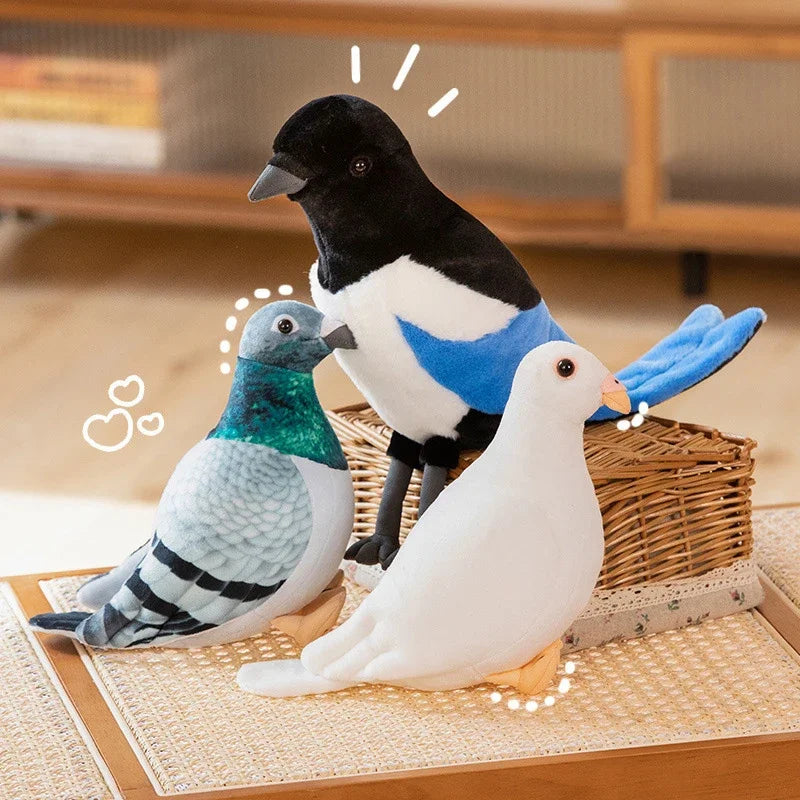 Lifelike Bird Plush Toy - Realistic Pigeon & Magpie Stuffed Animal for Decor & Gifts