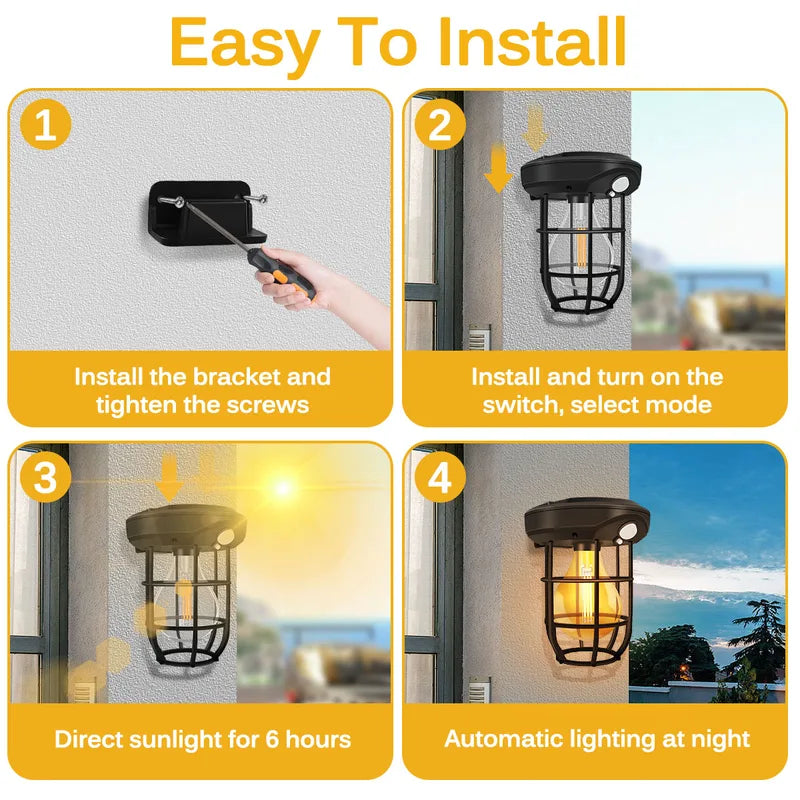 Solar Bulb Lantern Waterproof Wall & Hanging Light E27 Retro Style Decor