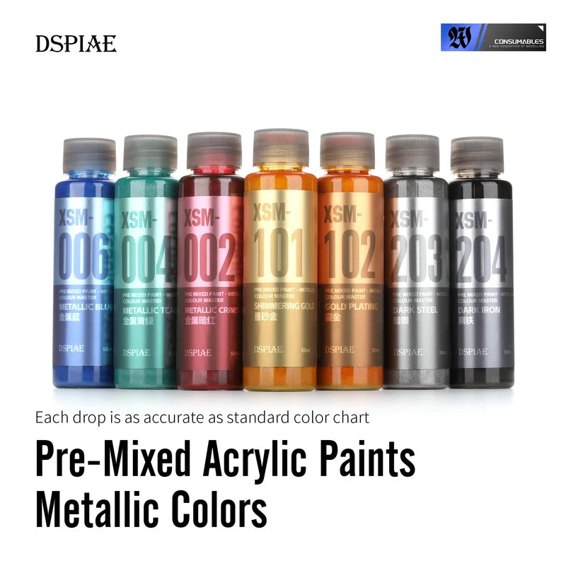 Hobby Airbrush Paint Set 50ML Metallic Water-Based Pigments for Model Assembly